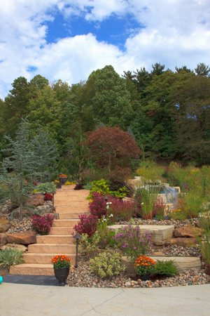 Hillside Steps and Colorful Landscaping Design